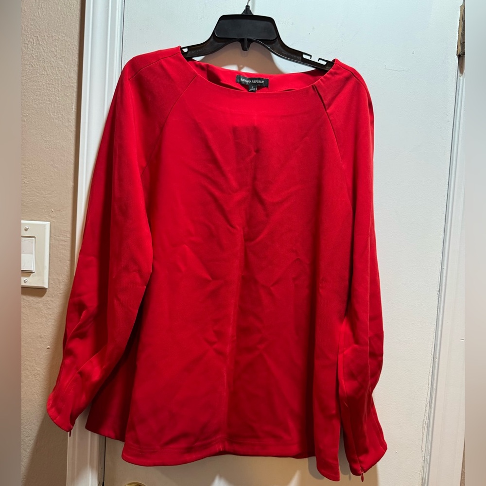 NWT Banana Republic Zip Cuff Blouse in Sunset Red Size L